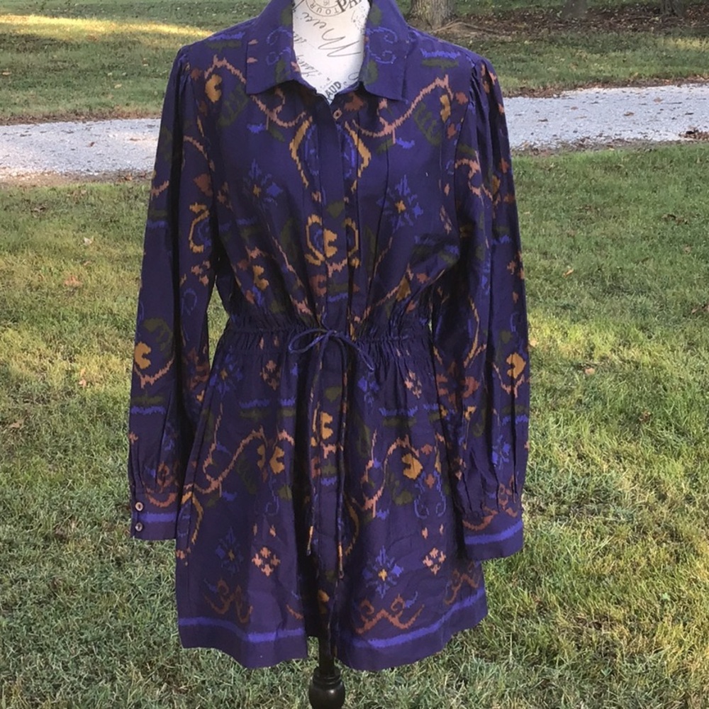 Love the Label Lillabelle Melina Ikat Blue Abstract Pattern Mini Shirt Dress